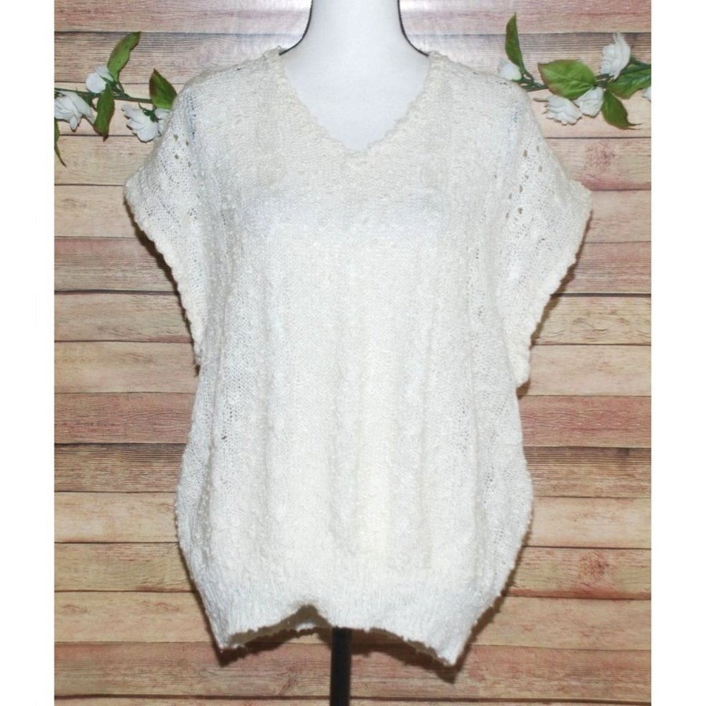 Vintage Queen Bee Oversized Ivory  Sweater Size 44 US M Neutral Sleeveless Vest